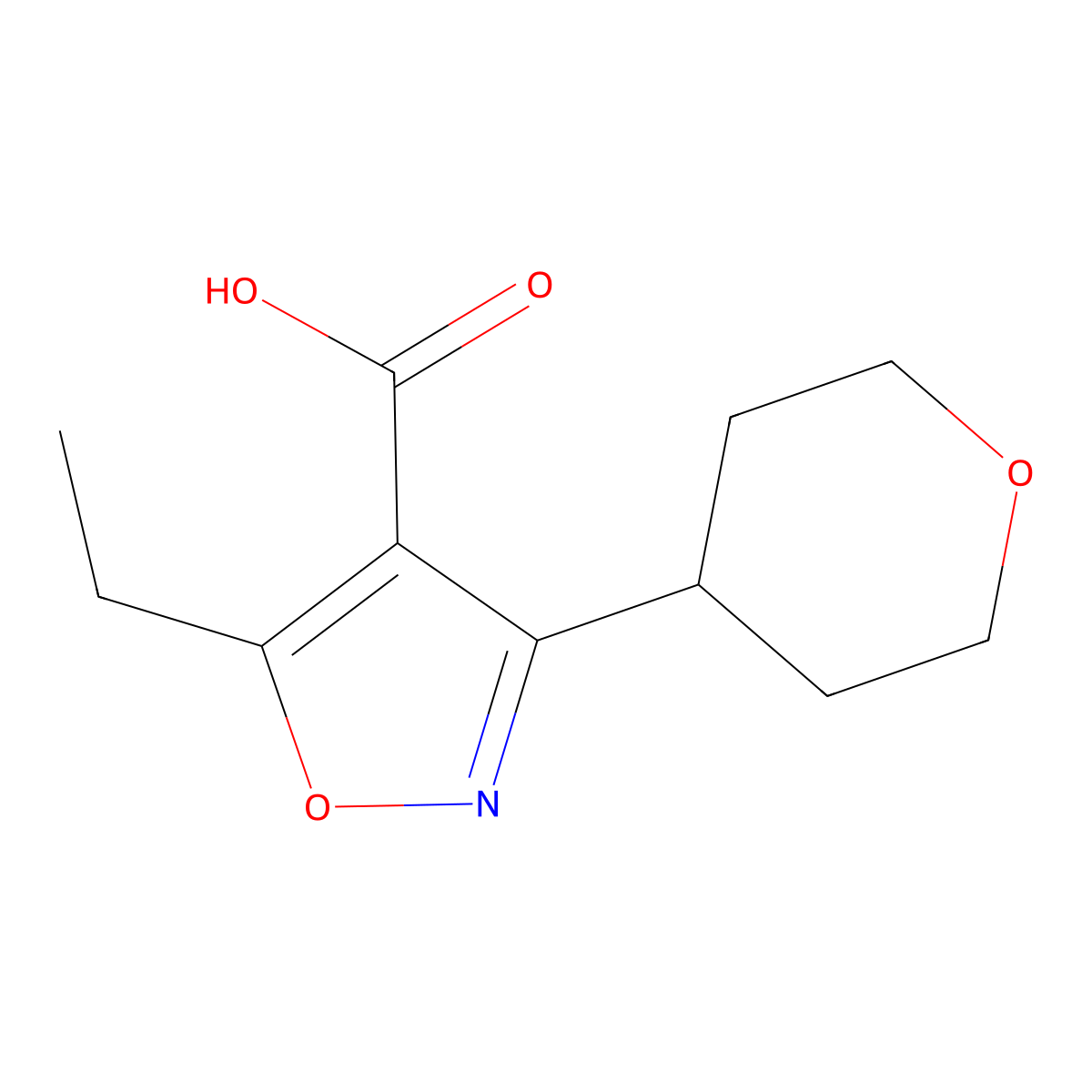 5-Ethyl-3-(oxan-4-yl)-1,2-oxazole-4-carboxylic acid molecular structure, CAS 1341671-57-5