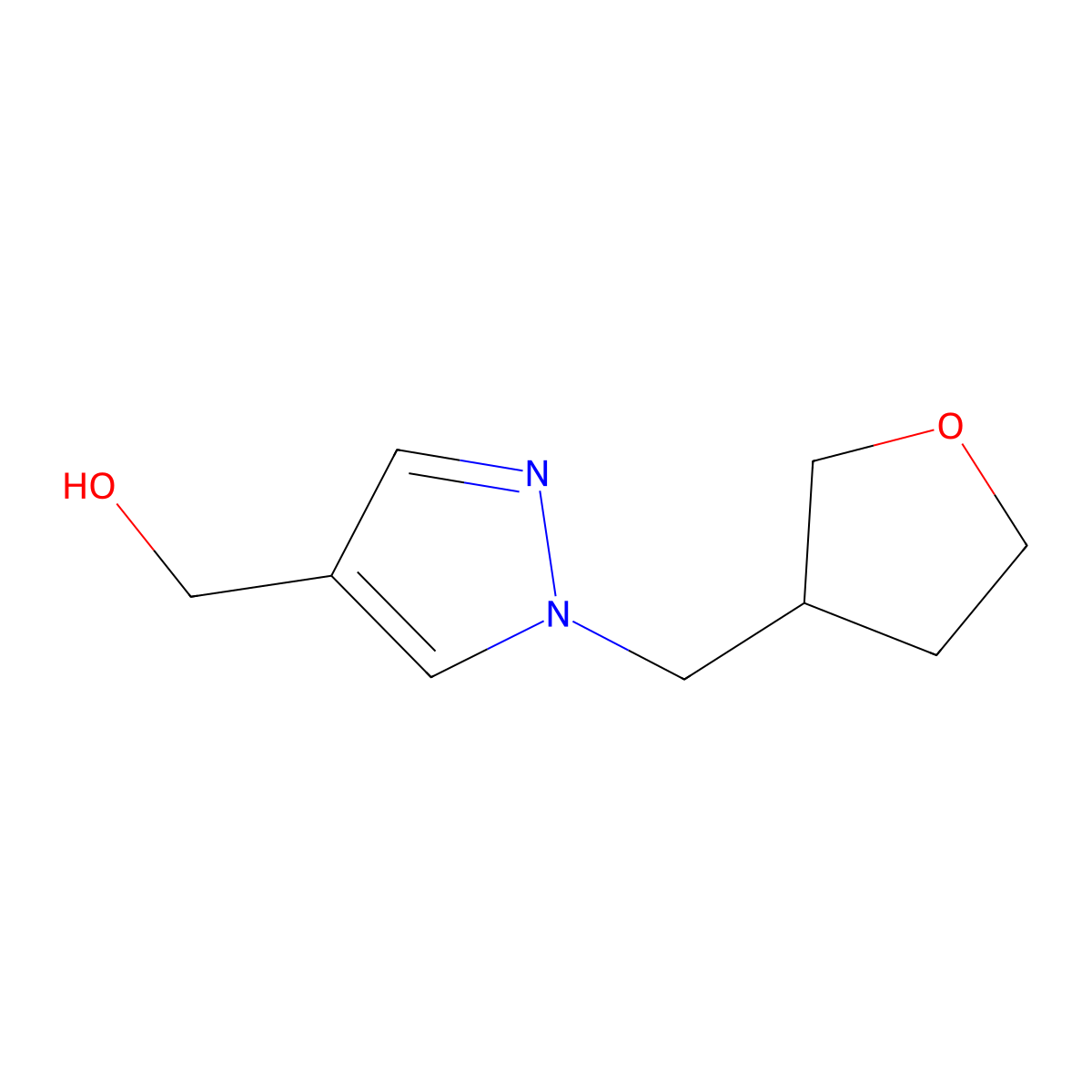 (1-((tetrahydrofuran-3-yl)methyl)-1H-pyrazol-4-yl)methanol molecular structure, CAS 1341675-84-0