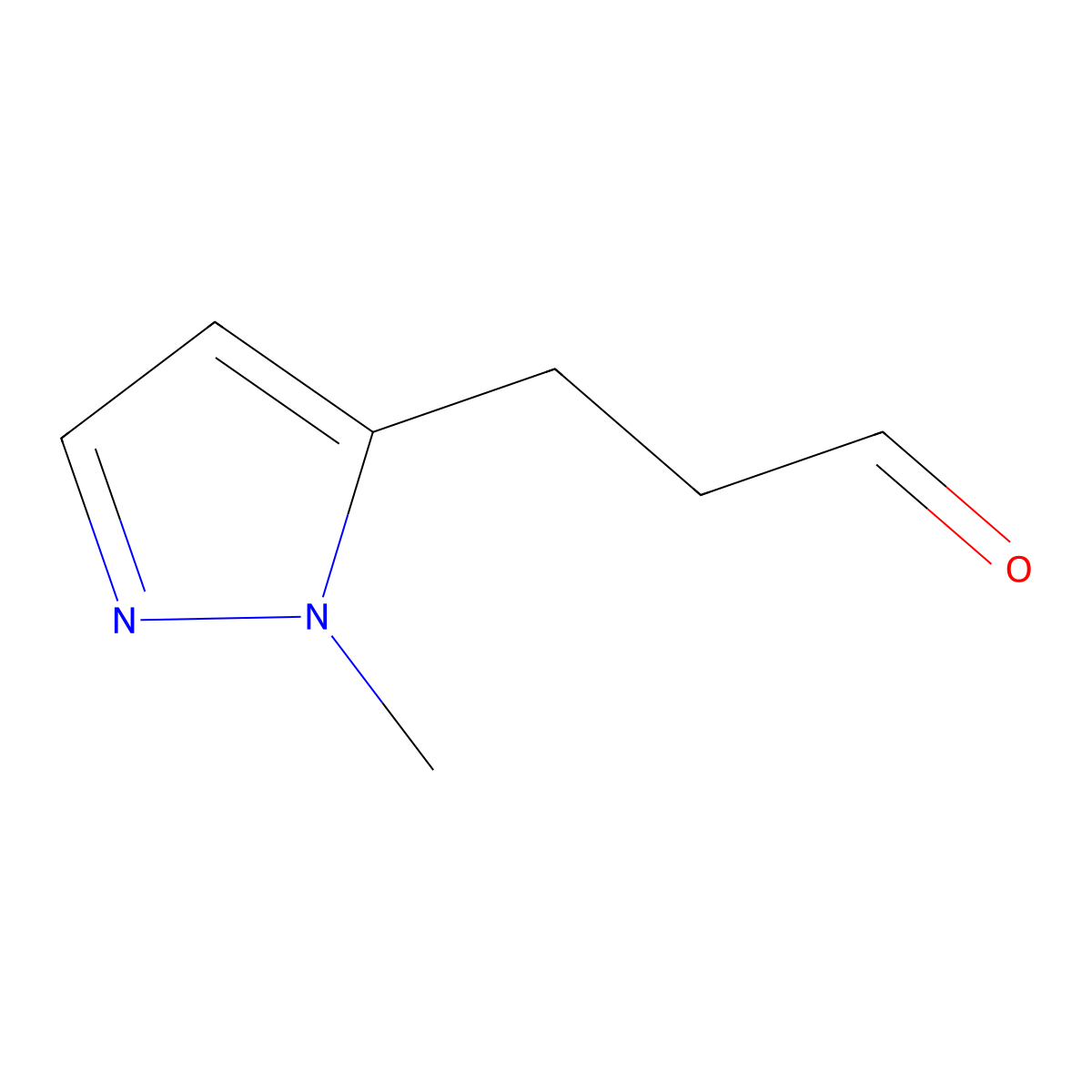 3-(1-methyl-1H-pyrazol-5-yl)propanal molecular structure, CAS 1341680-70-3