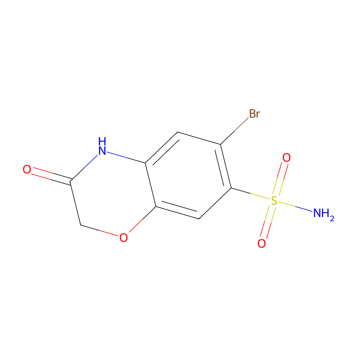 6-bromo-3-oxo-3,4-dihydro-2H-1,4-benzoxazine-7-sulfonamide molecular structure, CAS 1341686-40-5