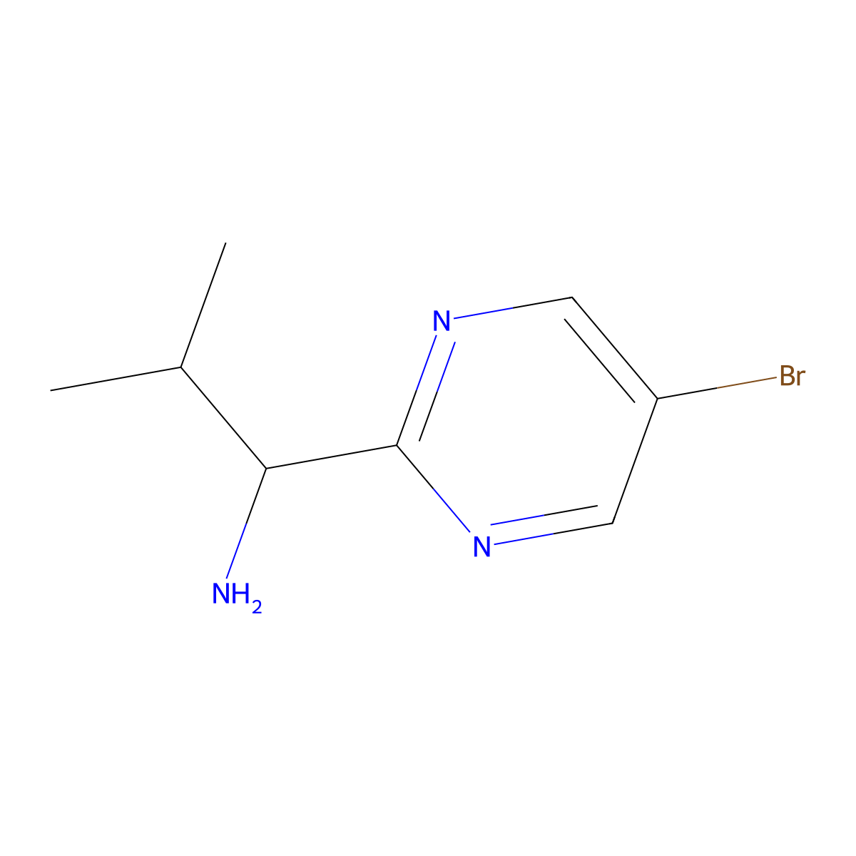 1-(5-Bromopyrimidin-2-yl)-2-methylpropan-1-amine molecular structure, CAS 1341690-53-6