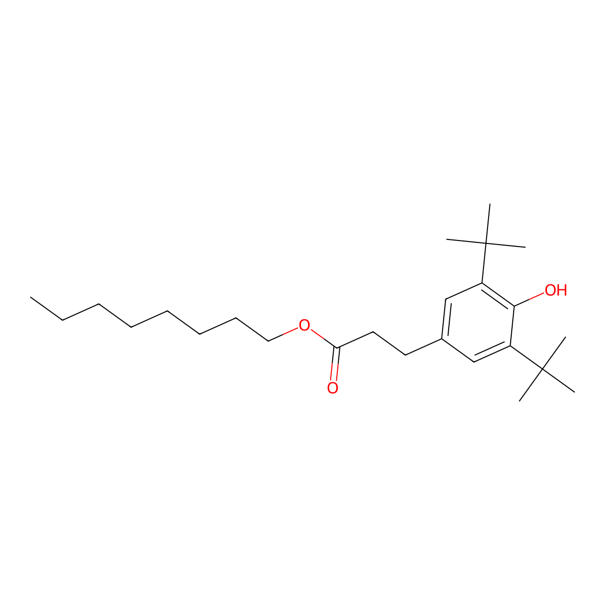 Octyl beta-(3,5-di-tert-butyl-4-hydroxyphenyl)propionate molecular structure, CAS 13417-12-4