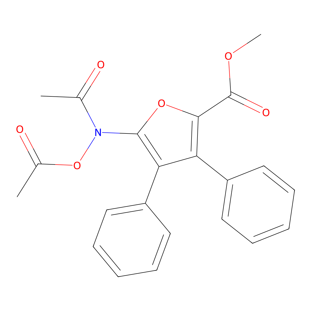 Methyl 3,4-diphenyl-N-acetoxy-5-acetylamino-2-furoate molecular structure, CAS 134170-56-2