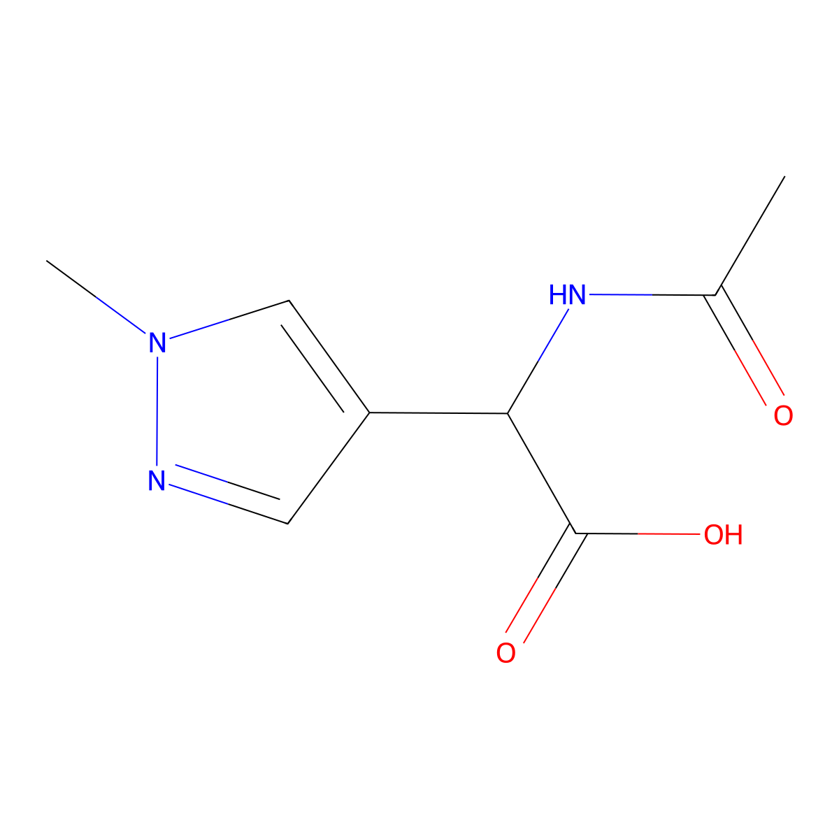2-acetamido-2-(1-methyl-1H-pyrazol-4-yl)acetic acid molecular structure, CAS 1341713-72-1