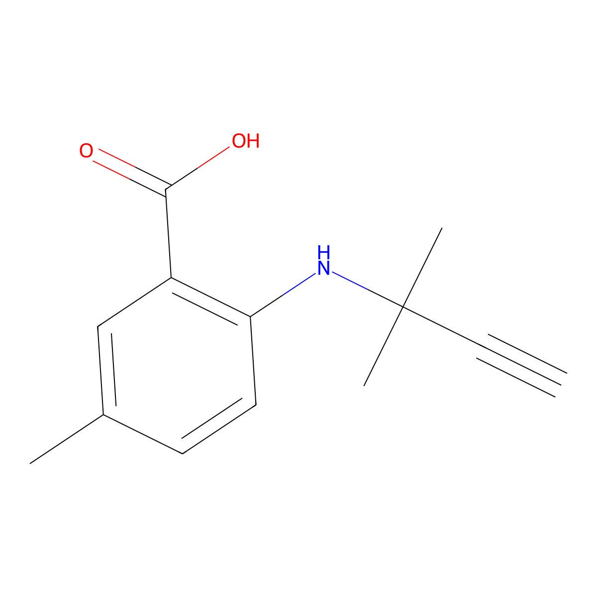 5-Methyl-2-((2-methylbut-3-yn-2-yl)amino)benzoic acid molecular structure, CAS 1341722-46-0