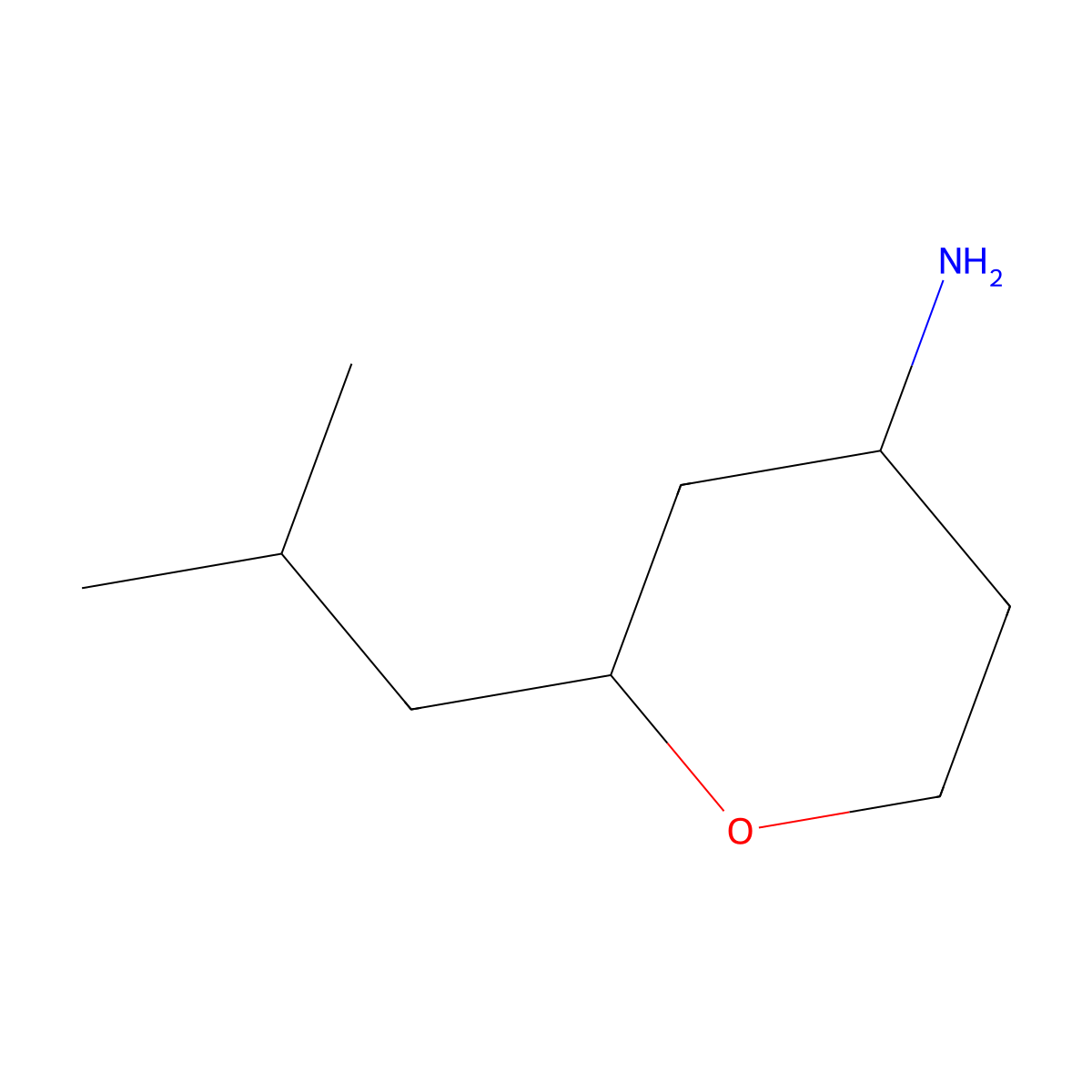 2-(2-Methylpropyl)oxan-4-amine molecular structure, CAS 1341729-33-6