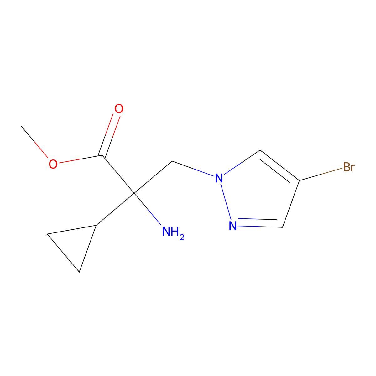 Methyl 2-amino-3-(4-bromo-1h-pyrazol-1-yl)-2-cyclopropylpropanoate molecular structure, CAS 1341733-35-4