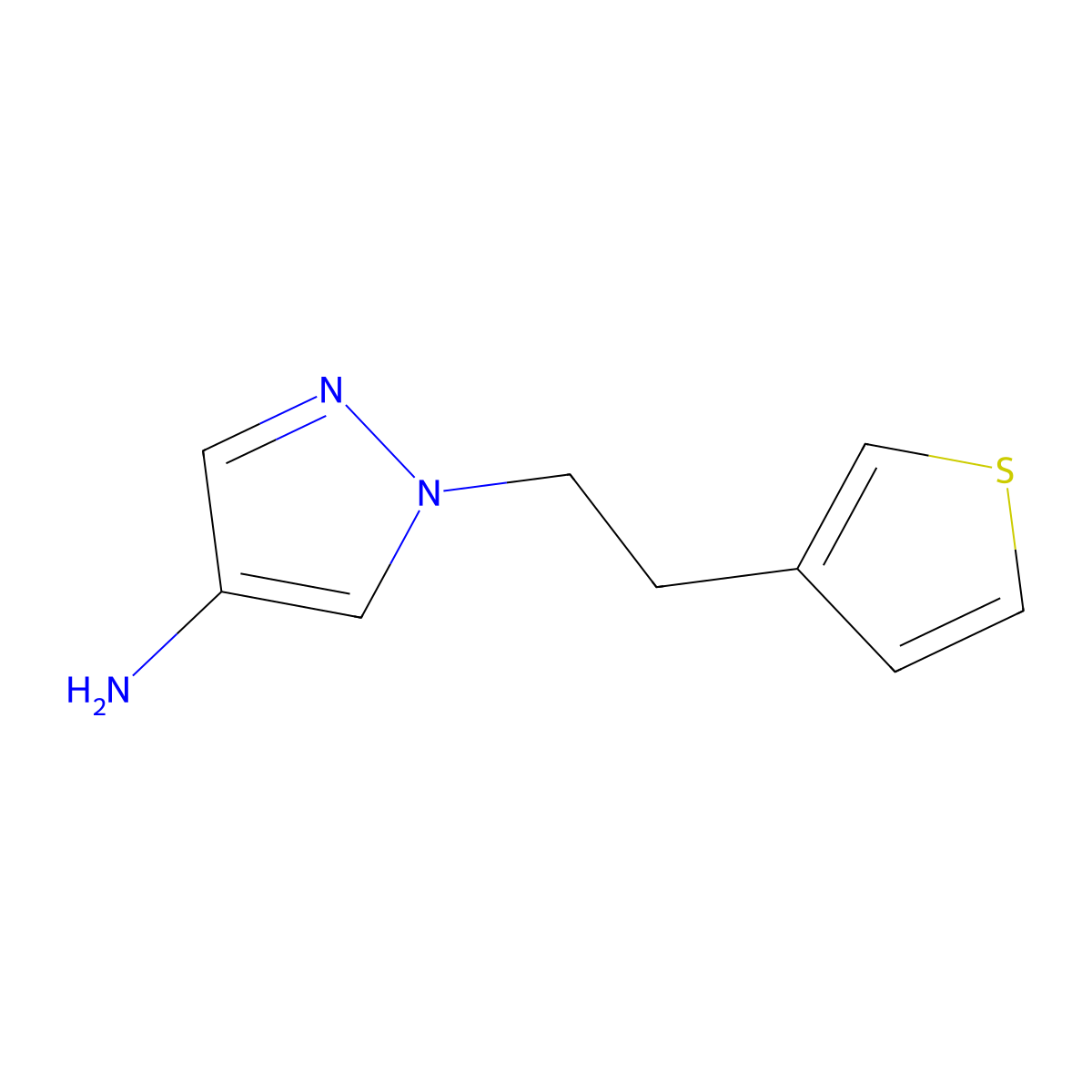 1-[2-(thiophen-3-yl)ethyl]-1H-pyrazol-4-amine molecular structure, CAS 1341742-34-4
