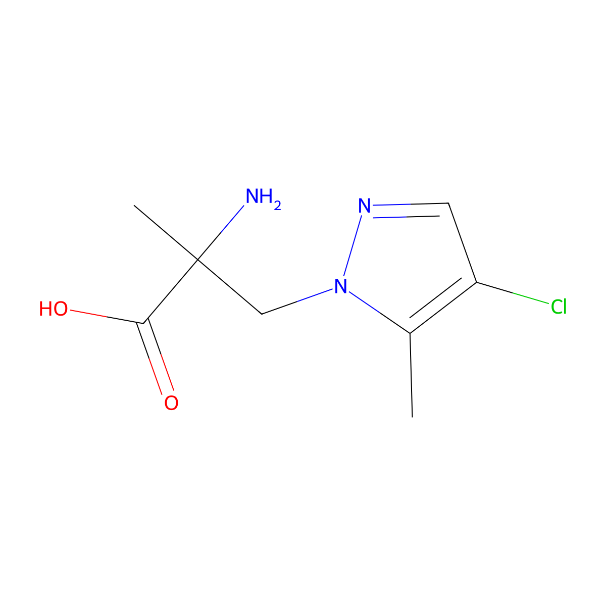 2-amino-3-(4-chloro-5-methyl-1H-pyrazol-1-yl)-2-methylpropanoic acid molecular structure, CAS 1341749-98-1