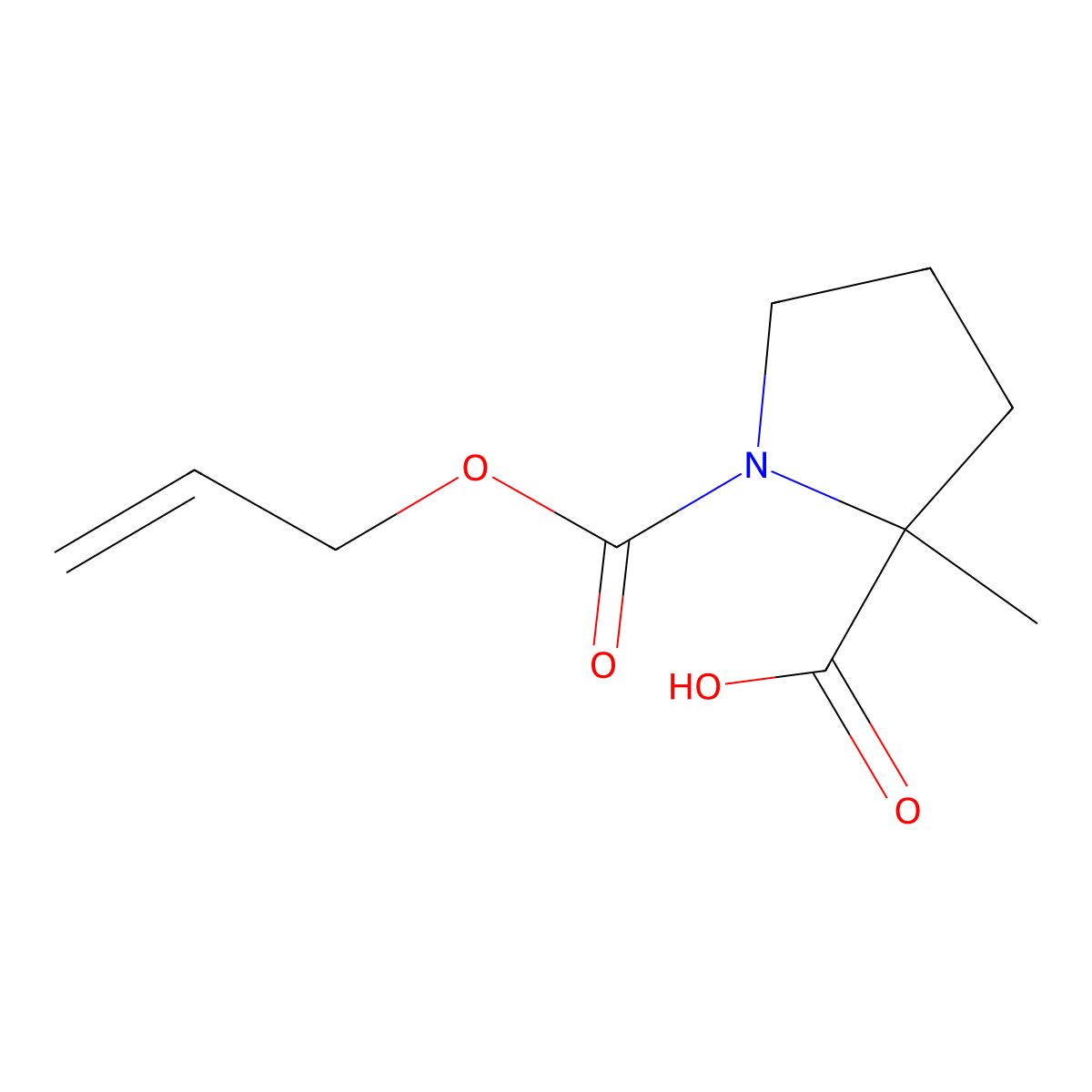 2-Methyl-1-[(prop-2-en-1-yloxy)carbonyl]pyrrolidine-2-carboxylic acid molecular structure, CAS 1341751-02-7