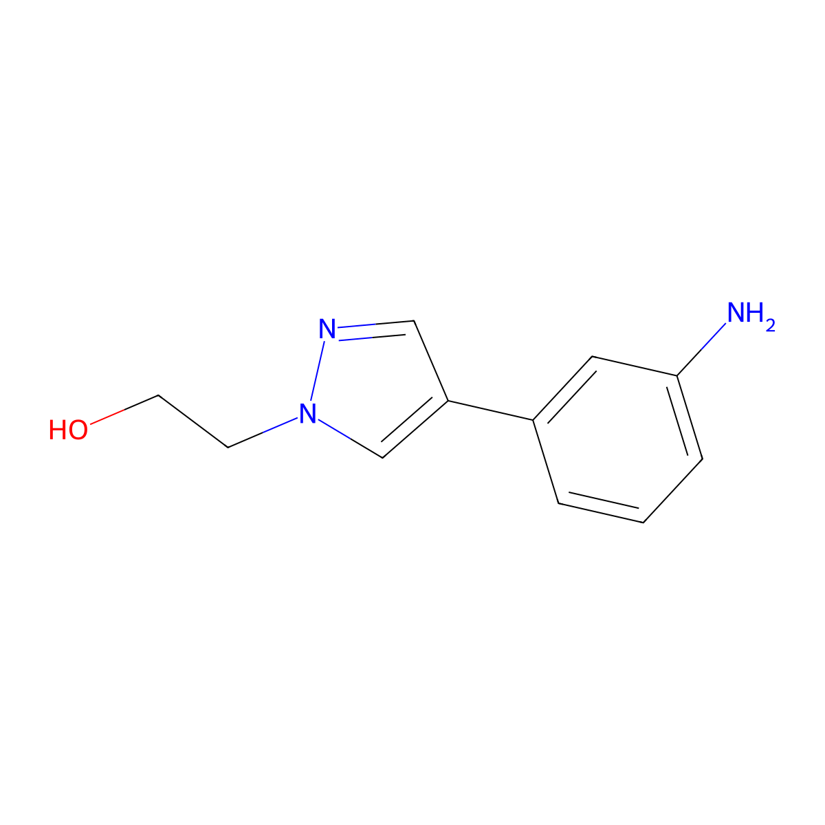 2-[4-(3-aminophenyl)-1H-pyrazol-1-yl]ethan-1-ol molecular structure, CAS 1341752-49-5
