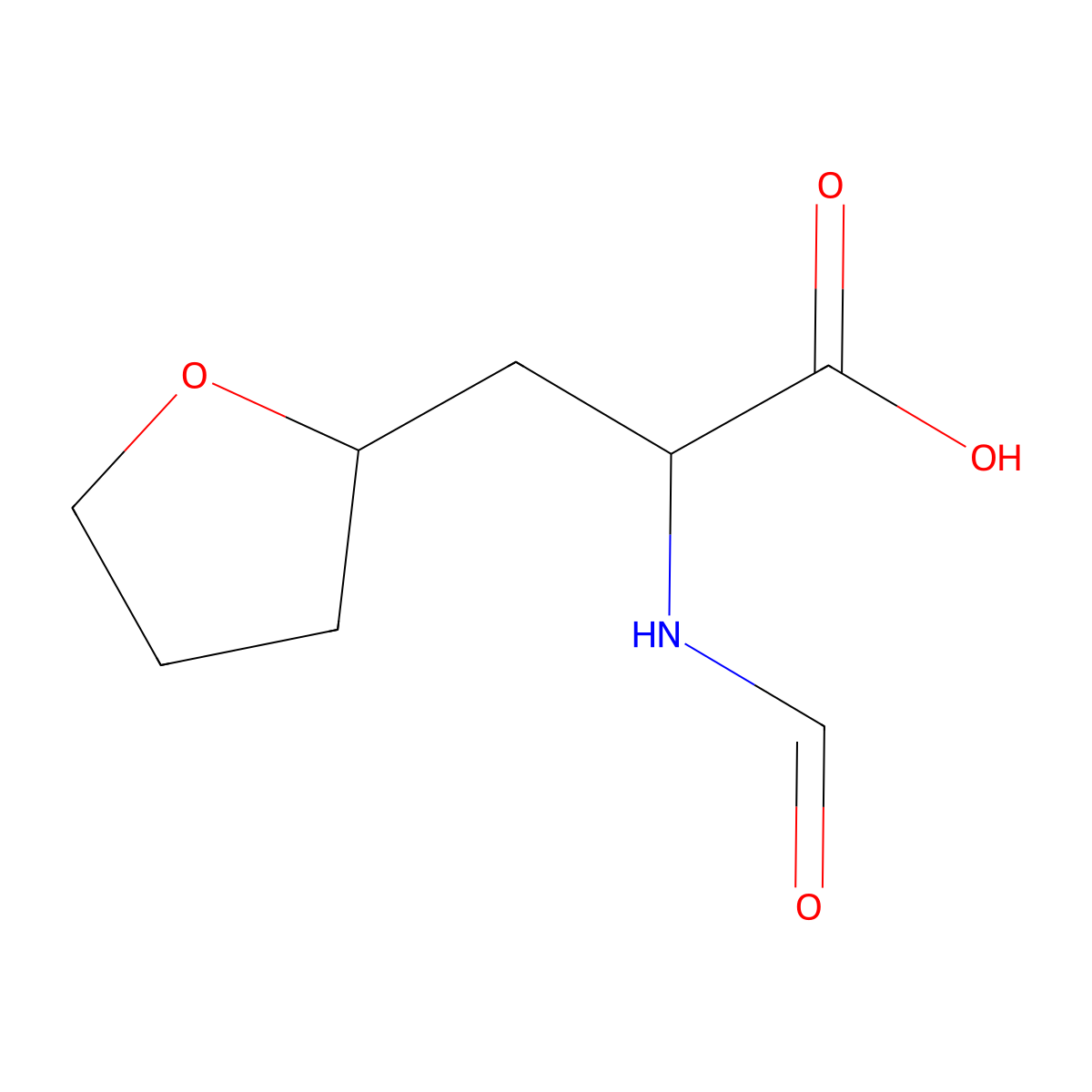 2-Formamido-3-(oxolan-2-yl)propanoic acid molecular structure, CAS 1341756-93-1