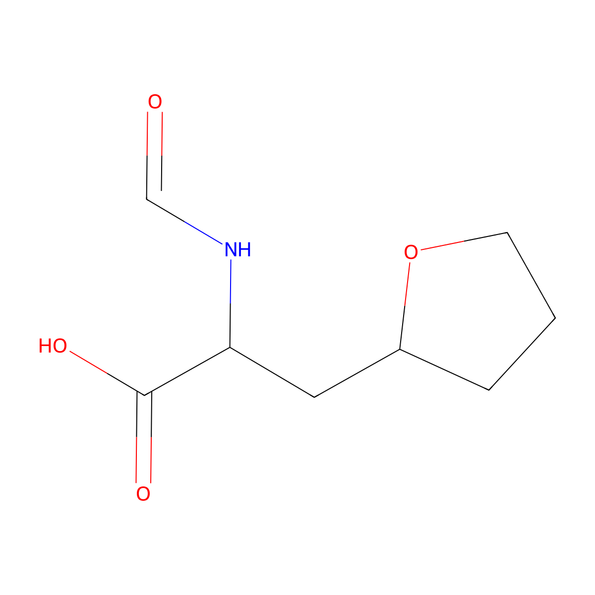 2-Formamido-3-(oxolan-2-yl)propanoic acid molecular structure, CAS 1341756-93-1