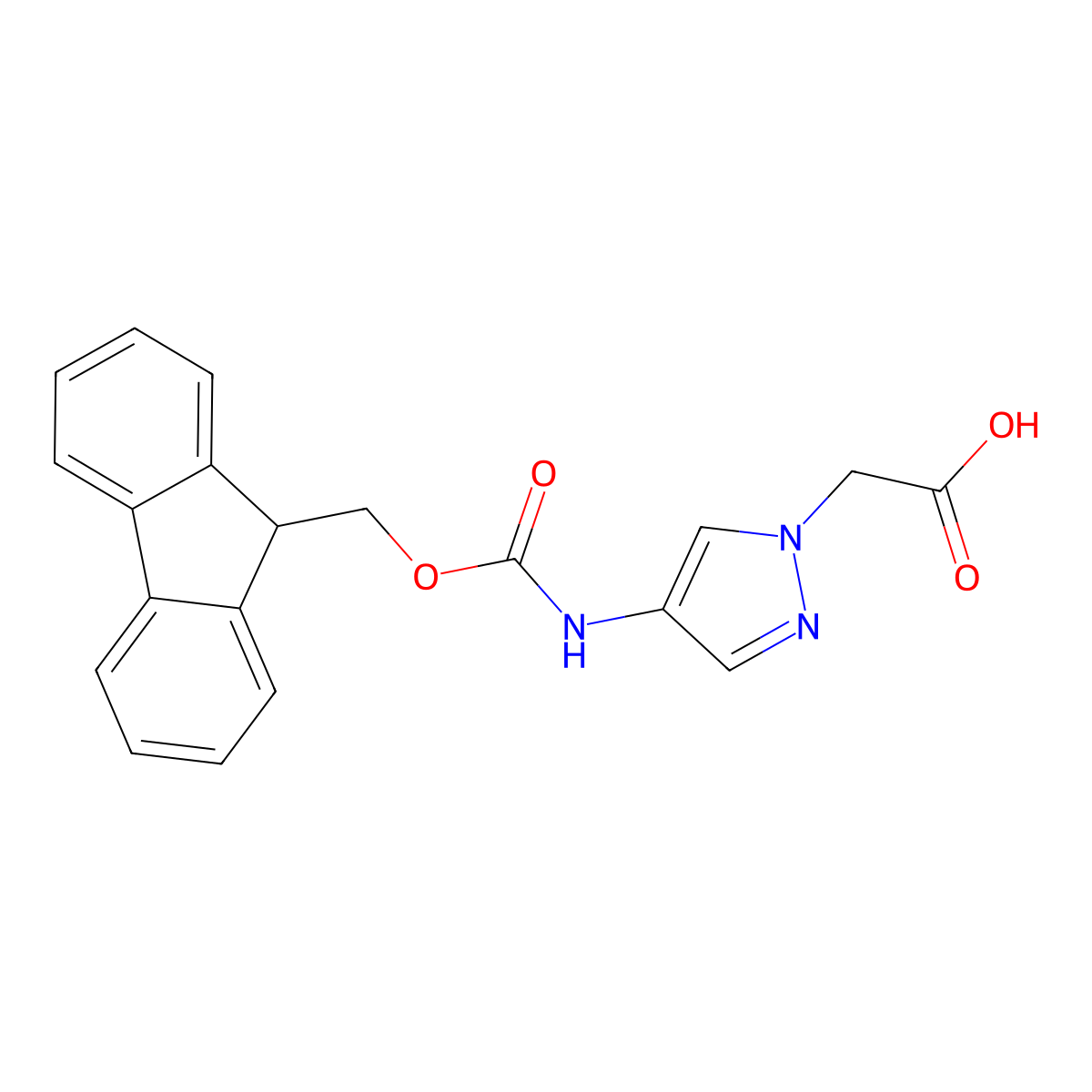 2-(4-([(9H-Fluoren-9-ylmethoxy)carbonyl]amino)-1H-pyrazol-1-YL)acetic aci+ molecular structure, CAS 1341762-24-0