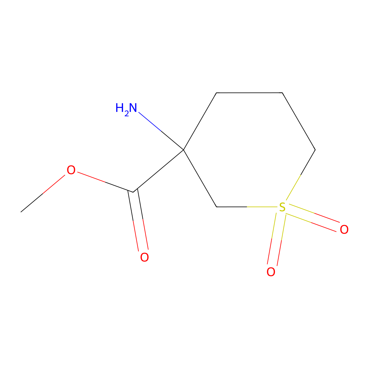 Methyl 3-amino-1,1-dioxo-1lambda6-thiane-3-carboxylate molecular structure, CAS 1341765-11-4