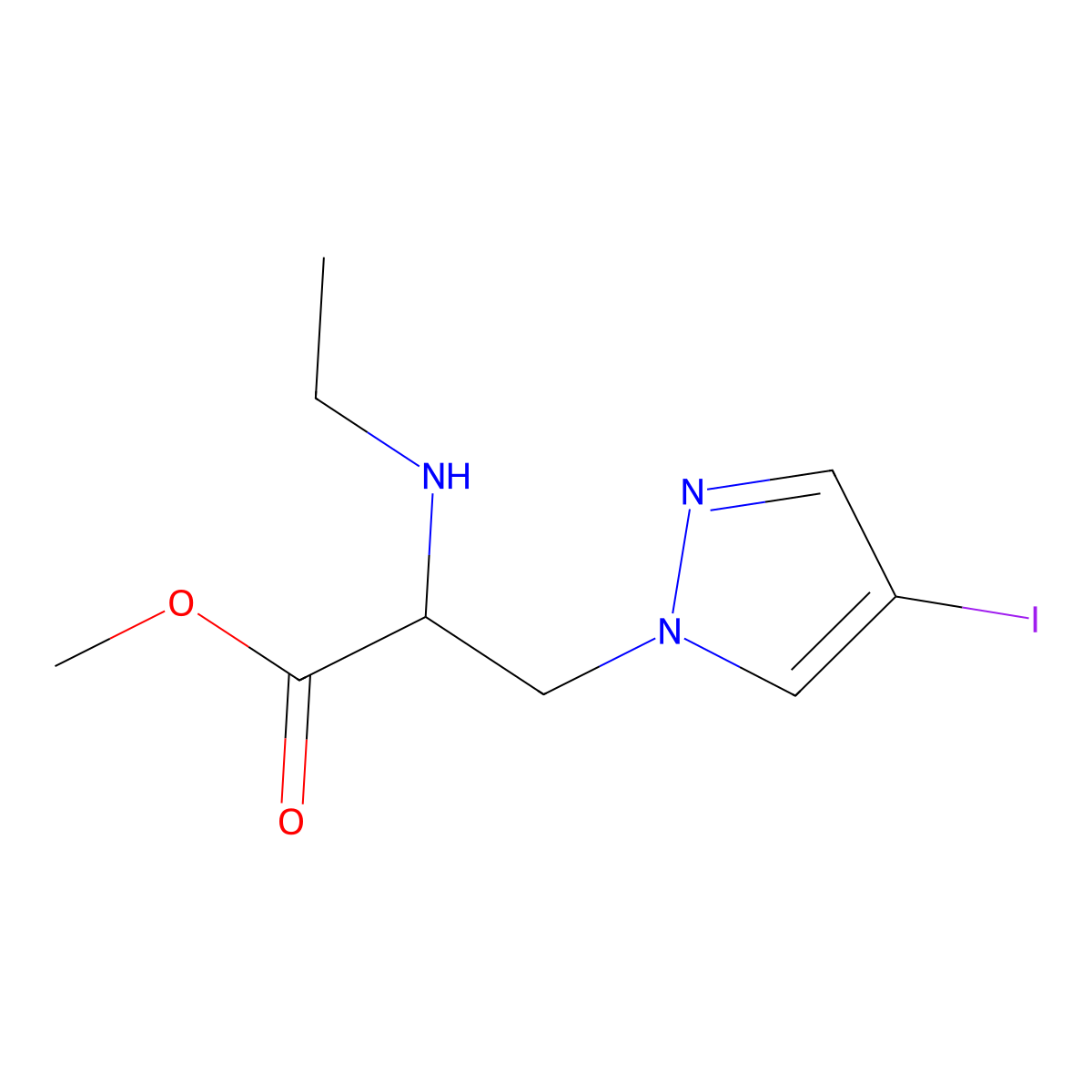 Methyl 2-(ethylamino)-3-(4-iodo-1h-pyrazol-1-yl)propanoate molecular structure, CAS 1341769-68-3