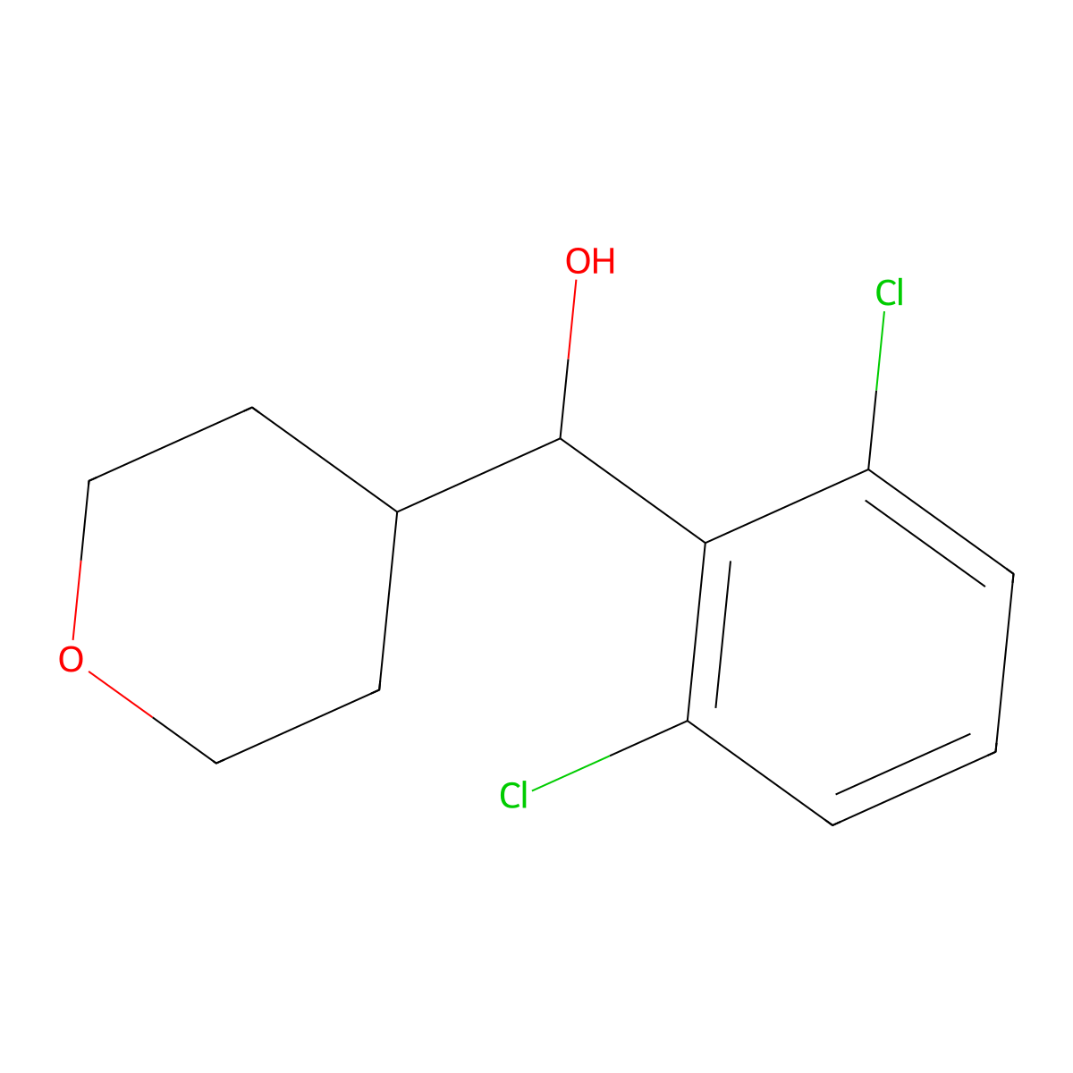 (2,6-Dichlorophenyl)(oxan-4-yl)methanol molecular structure, CAS 1341787-90-3