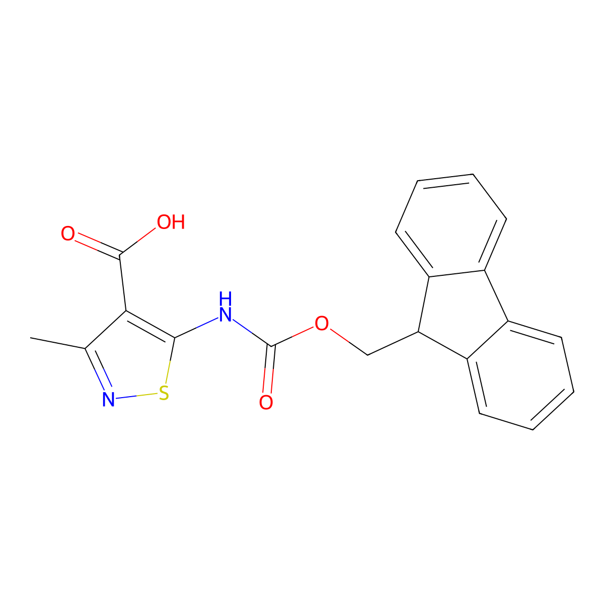 5-({[(9H-fluoren-9-yl)methoxy]carbonyl}amino)-3-methyl-1,2-thiazole-4-carboxylic acid molecular structure, CAS 1341788-83-7