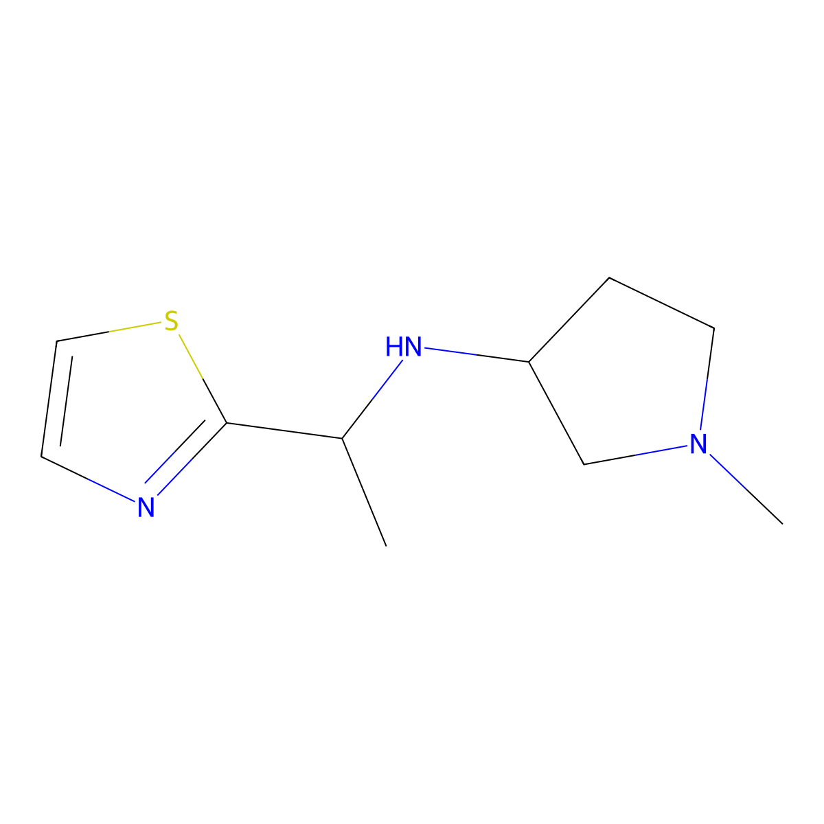 1-methyl-N-[1-(1,3-thiazol-2-yl)ethyl]pyrrolidin-3-amine molecular structure, CAS 1341790-64-4