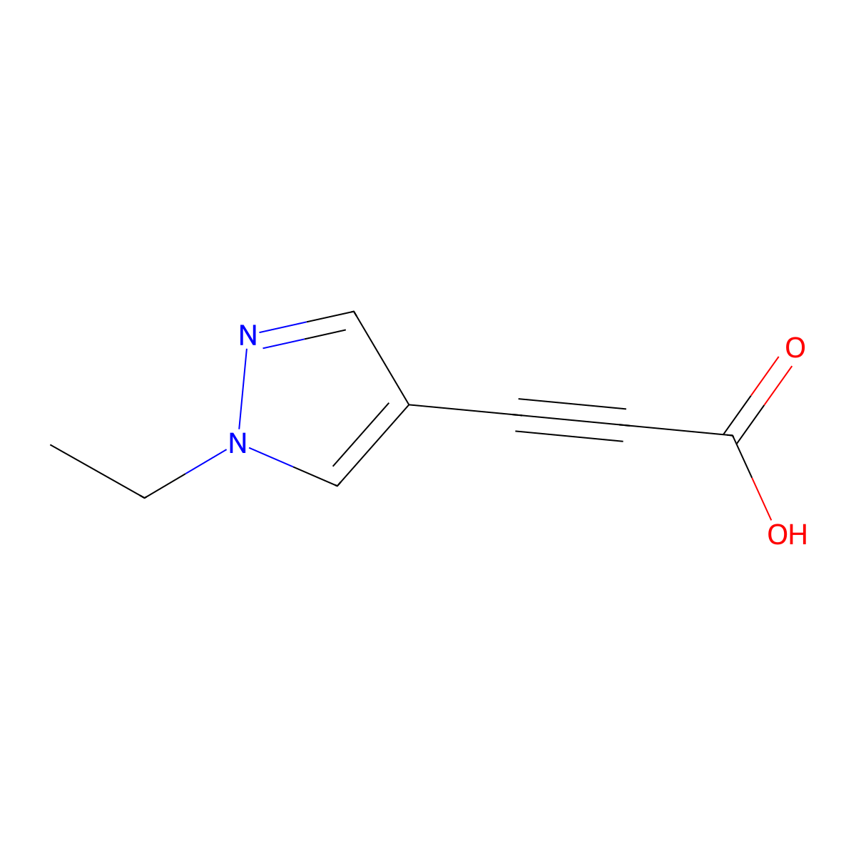 3-(1-ethyl-1H-pyrazol-4-yl)prop-2-ynoic acid molecular structure, CAS 1341791-38-5