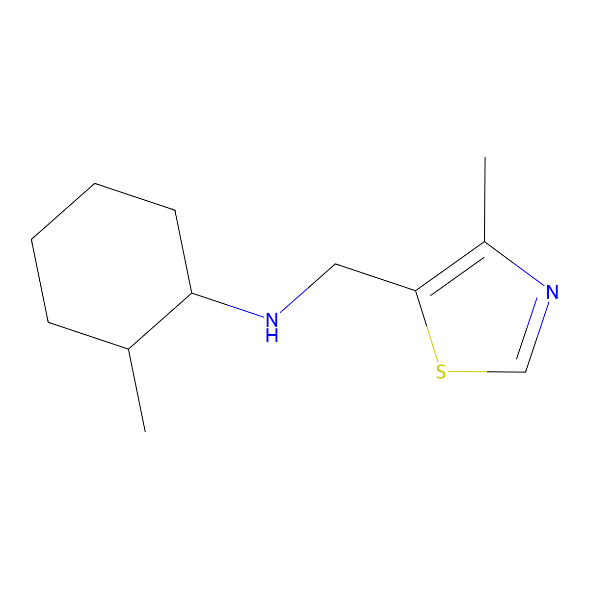 2-methyl-N-[(4-methyl-1,3-thiazol-5-yl)methyl]cyclohexan-1-amine molecular structure, CAS 1341797-70-3