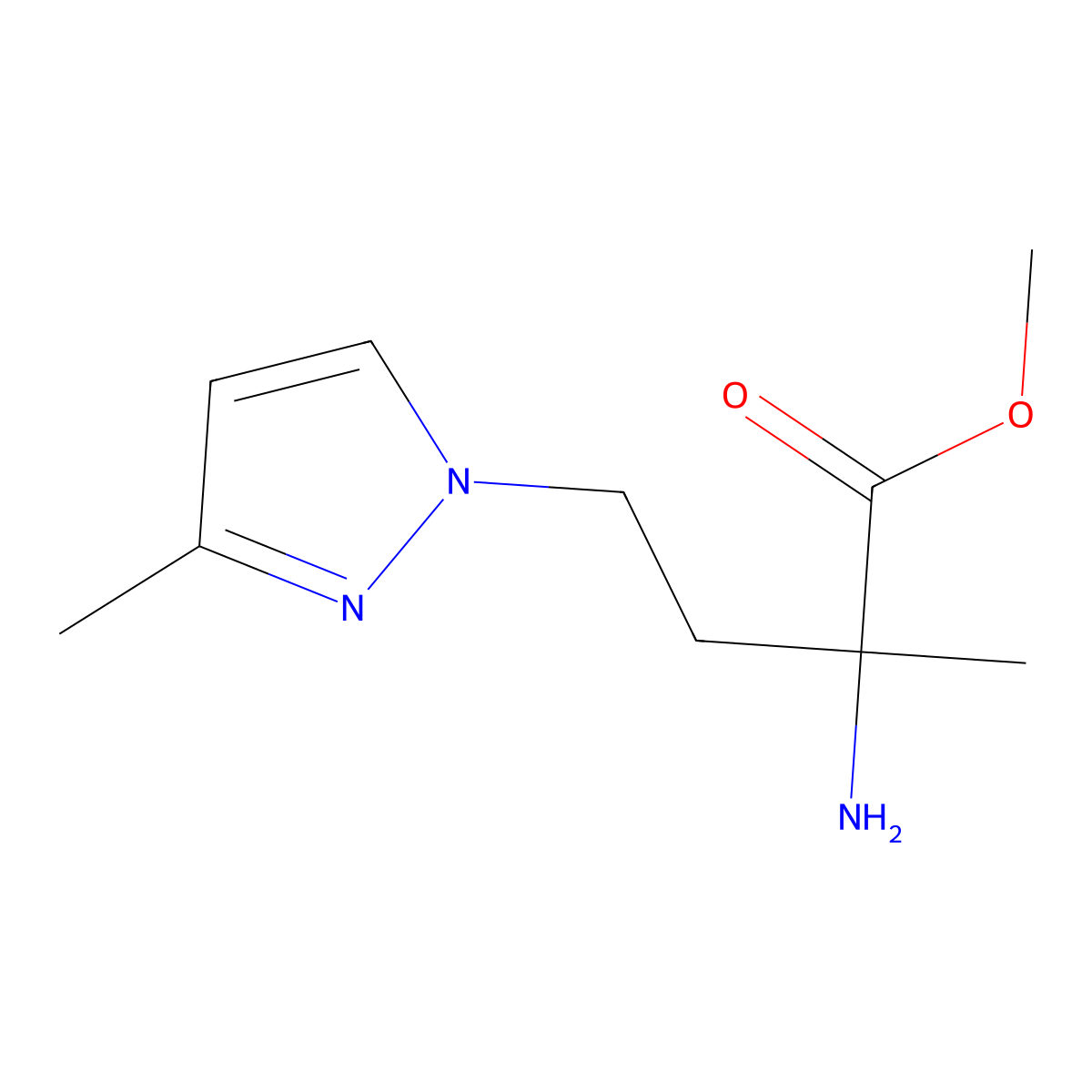 Methyl 2-amino-2-methyl-4-(3-methyl-1h-pyrazol-1-yl)butanoate molecular structure, CAS 1341804-12-3