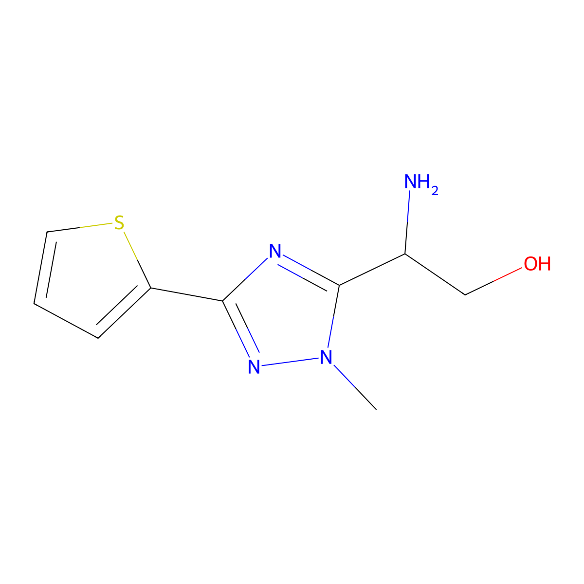 2-Amino-2-(1-methyl-3-(thiophen-2-yl)-1h-1,2,4-triazol-5-yl)ethan-1-ol molecular structure, CAS 1341814-88-7
