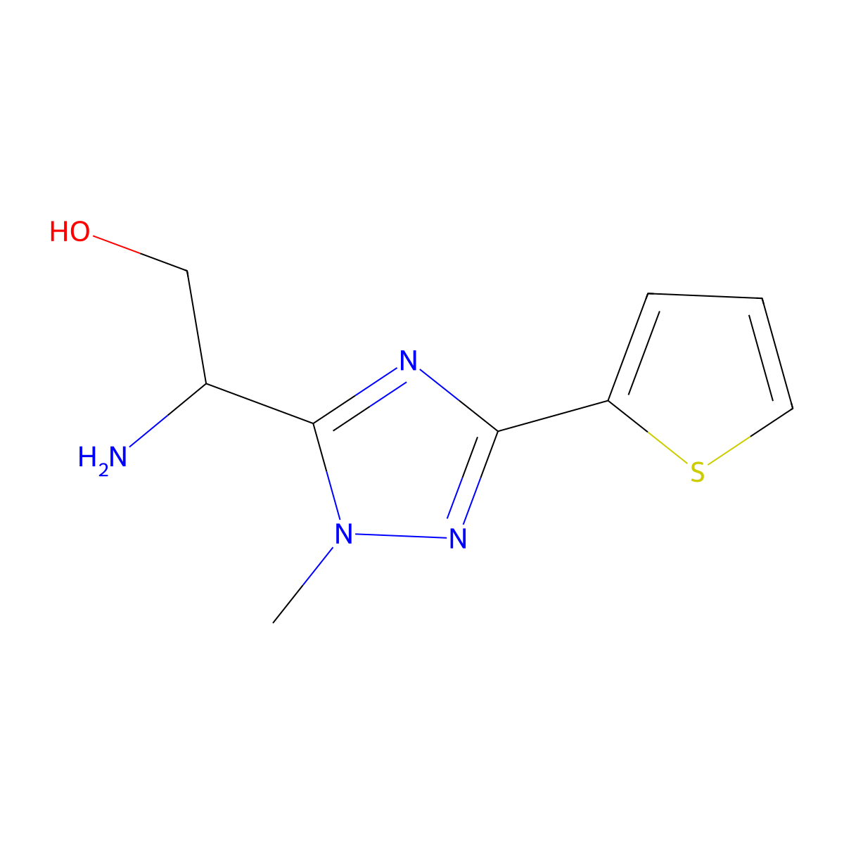 2-Amino-2-(1-methyl-3-(thiophen-2-yl)-1h-1,2,4-triazol-5-yl)ethan-1-ol molecular structure, CAS 1341814-88-7