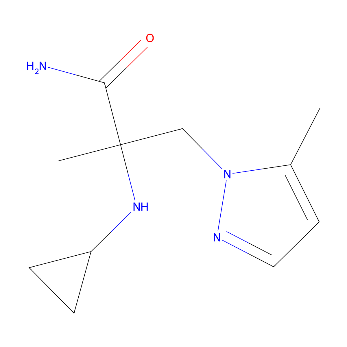 2-(Cyclopropylamino)-2-methyl-3-(5-methyl-1h-pyrazol-1-yl)propanamide molecular structure, CAS 1341817-07-9