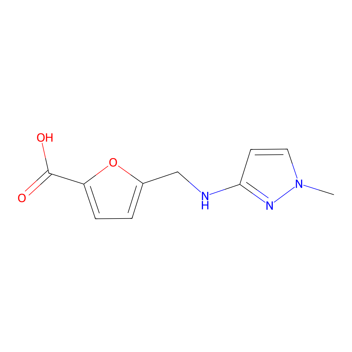 5-{[(1-Methyl-1H-pyrazol-3-yl)amino]methyl}furan-2-carboxylic acid molecular structure, CAS 1341817-85-3