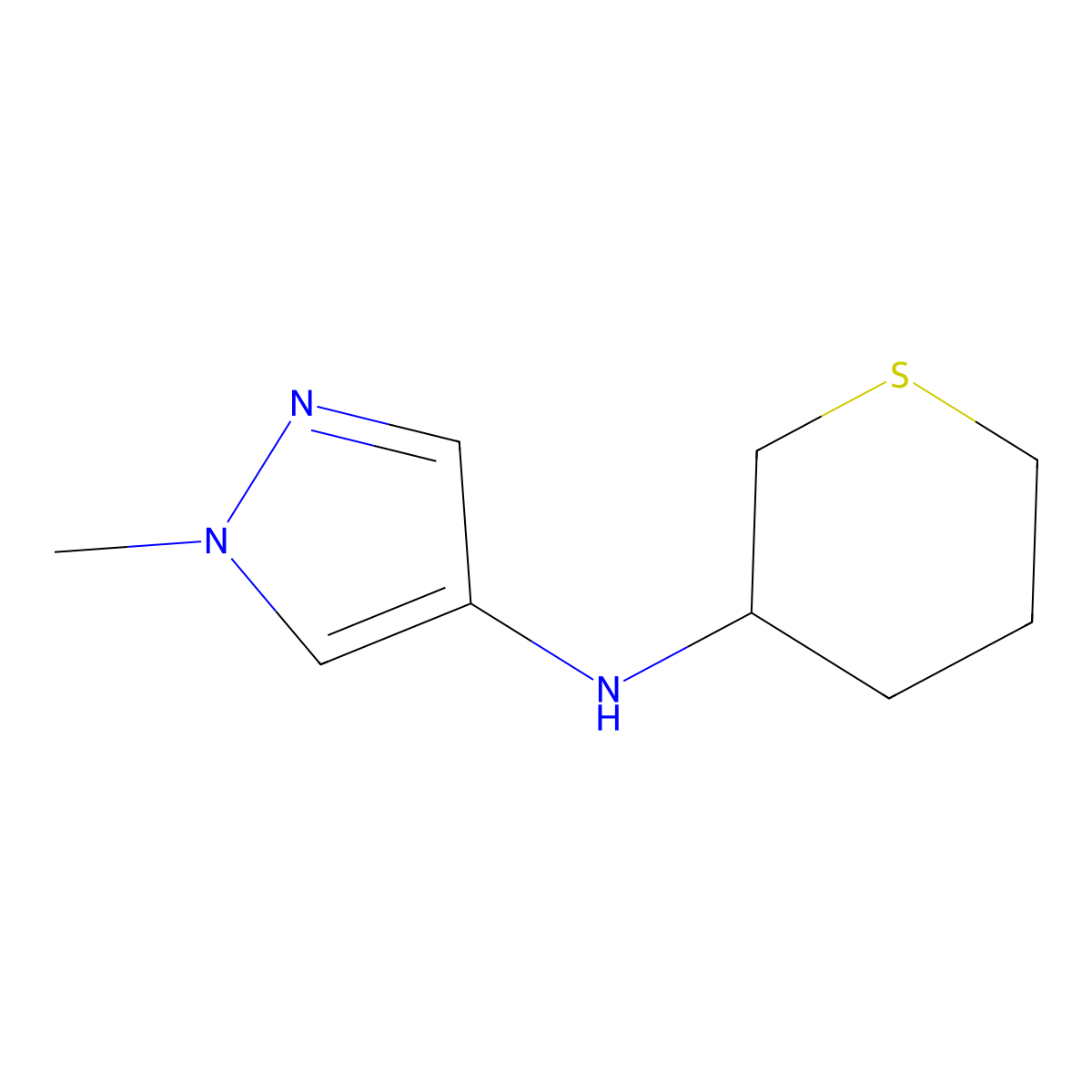 1-methyl-N-(thian-3-yl)-1H-pyrazol-4-amine molecular structure, CAS 1341818-61-8