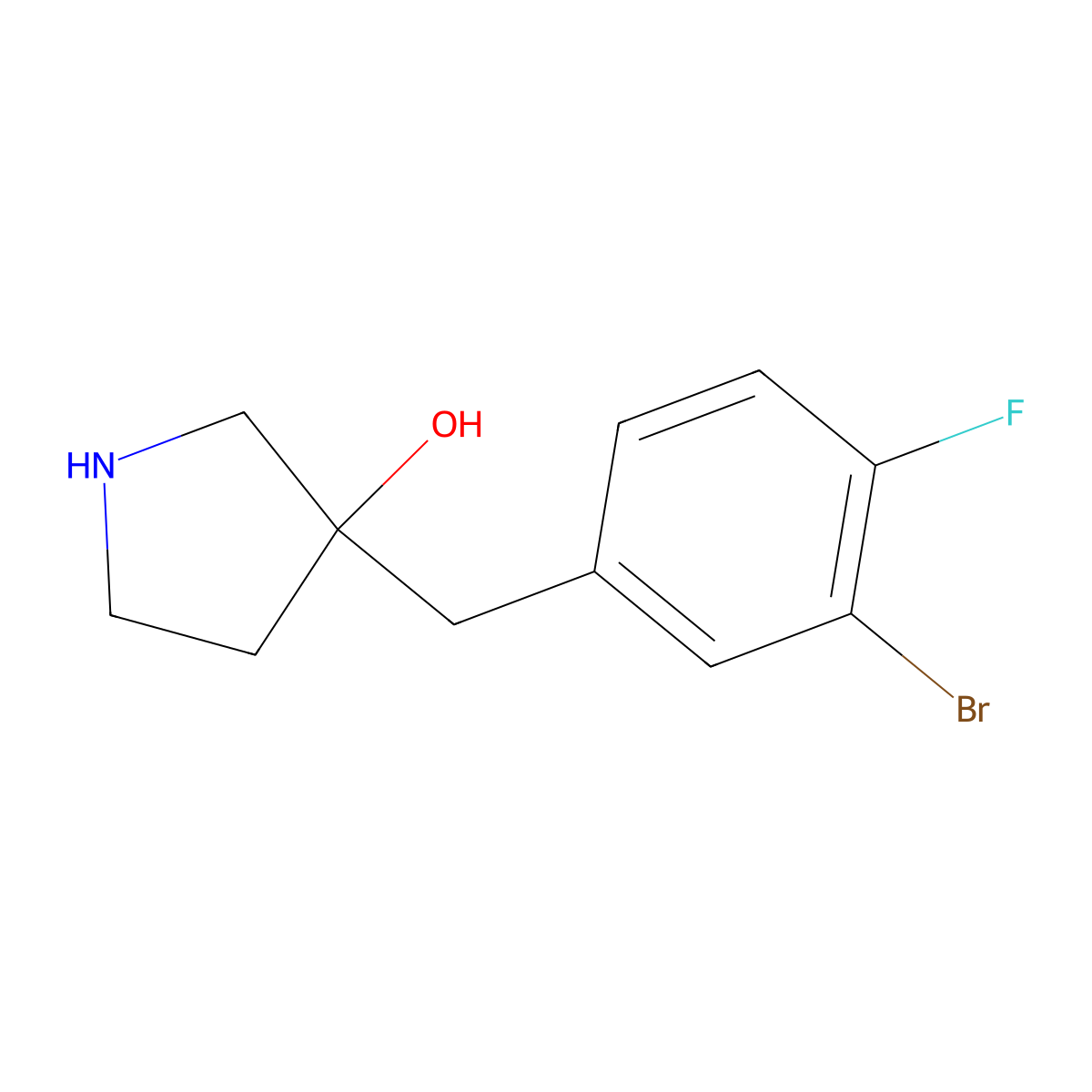 3-(3-Bromo-4-fluorobenzyl)pyrrolidin-3-ol molecular structure, CAS 1341820-63-0