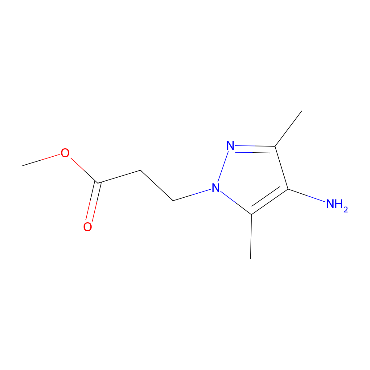 methyl 3-(4-amino-3,5-dimethyl-1H-pyrazol-1-yl)propanoate molecular structure, CAS 1341825-78-2