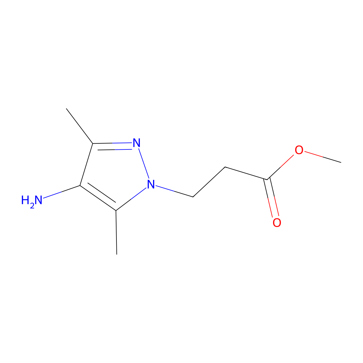 methyl 3-(4-amino-3,5-dimethyl-1H-pyrazol-1-yl)propanoate molecular structure, CAS 1341825-78-2