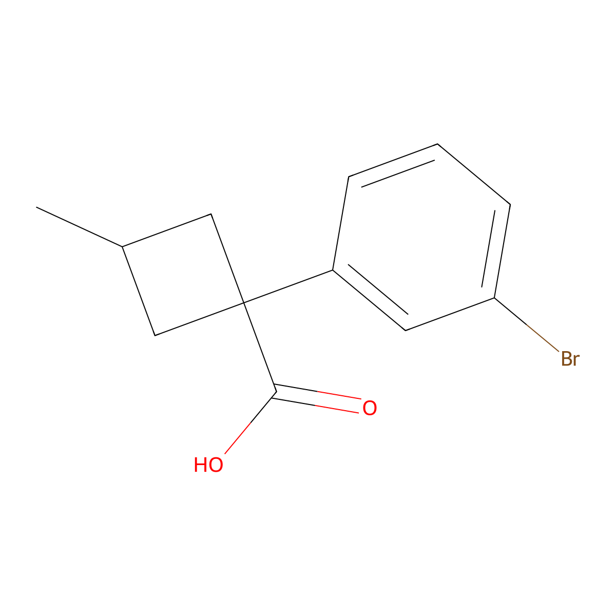 1-(3-Bromophenyl)-3-methylcyclobutane-1-carboxylic acid molecular structure, CAS 1341825-97-5