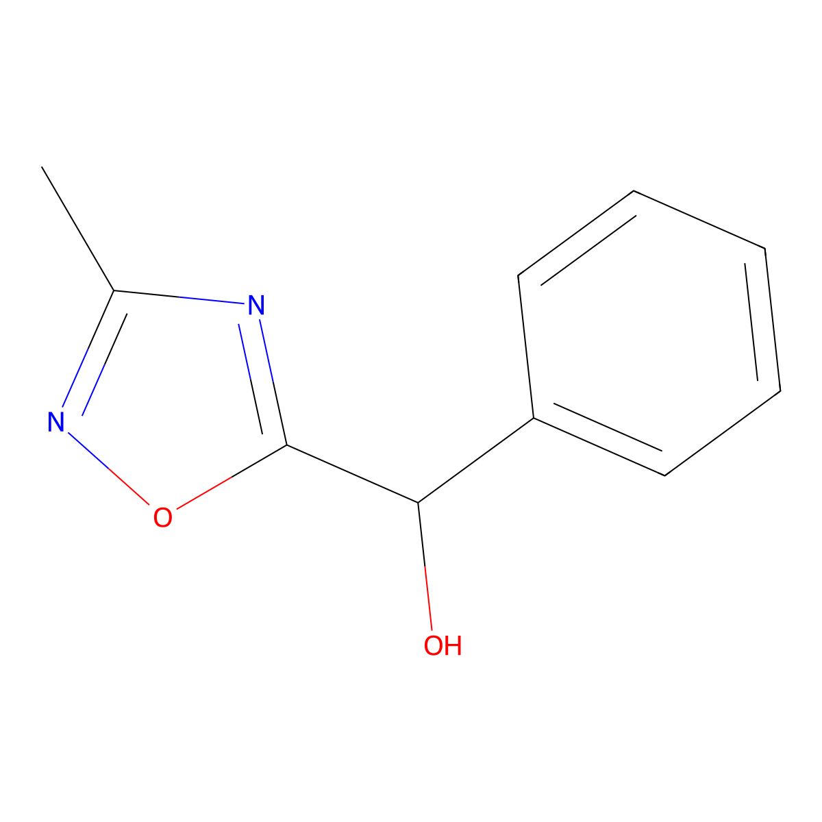 (3-Methyl-1,2,4-oxadiazol-5-yl)(phenyl)methanol molecular structure, CAS 1341828-39-4