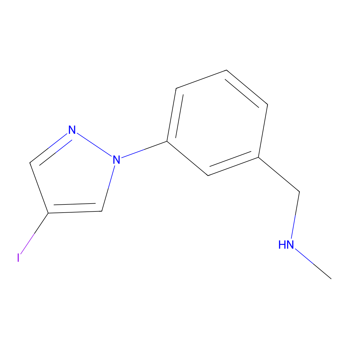 1-(3-(4-Iodo-1h-pyrazol-1-yl)phenyl)-N-methylmethanamine molecular structure, CAS 1341832-80-1