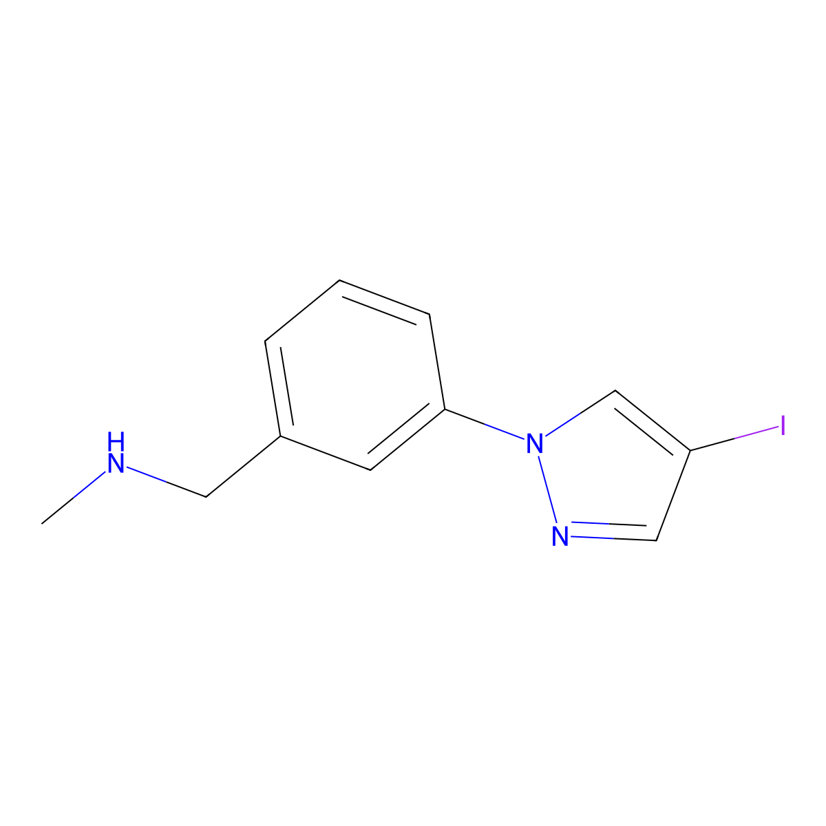 1-(3-(4-Iodo-1h-pyrazol-1-yl)phenyl)-N-methylmethanamine molecular structure, CAS 1341832-80-1