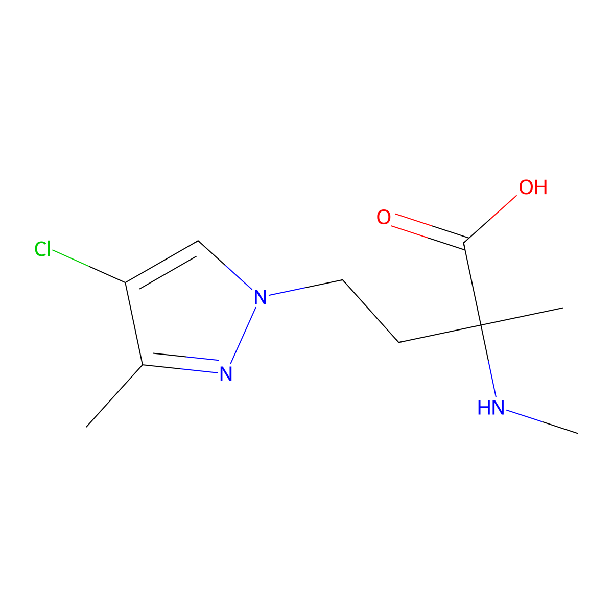 4-(4-Chloro-3-methyl-1h-pyrazol-1-yl)-2-methyl-2-(methylamino)butanoic acid molecular structure, CAS 1341834-14-7