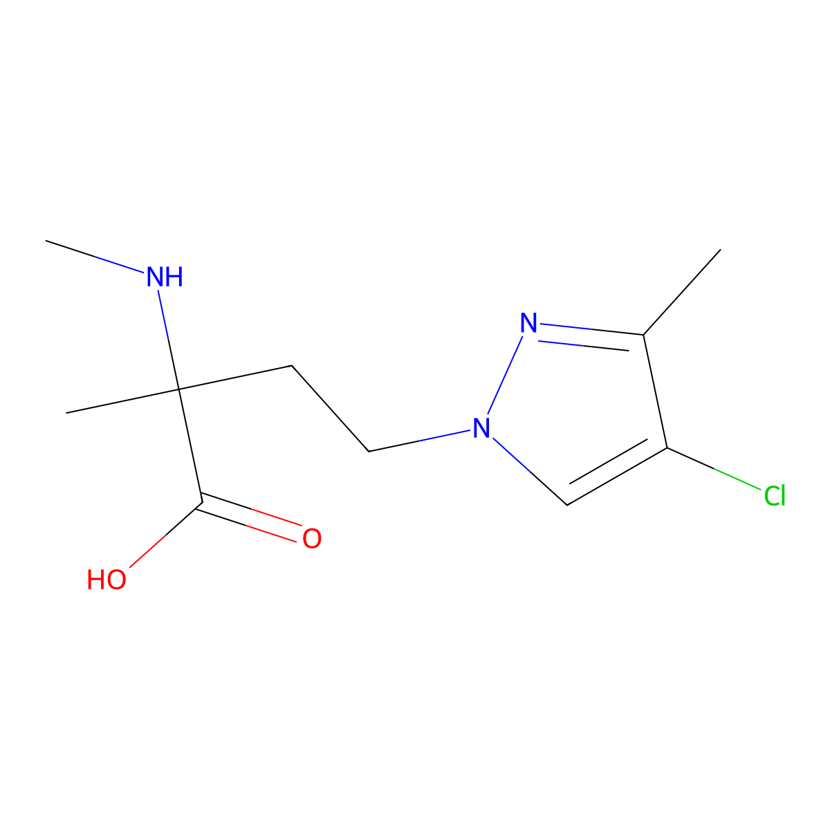 4-(4-Chloro-3-methyl-1h-pyrazol-1-yl)-2-methyl-2-(methylamino)butanoic acid molecular structure, CAS 1341834-14-7
