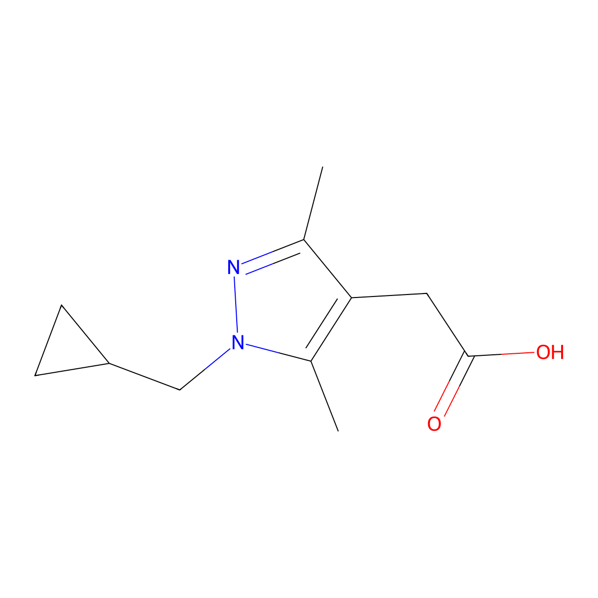 2-[1-(cyclopropylmethyl)-3,5-dimethyl-1H-pyrazol-4-yl]acetic acid molecular structure, CAS 1341844-98-1