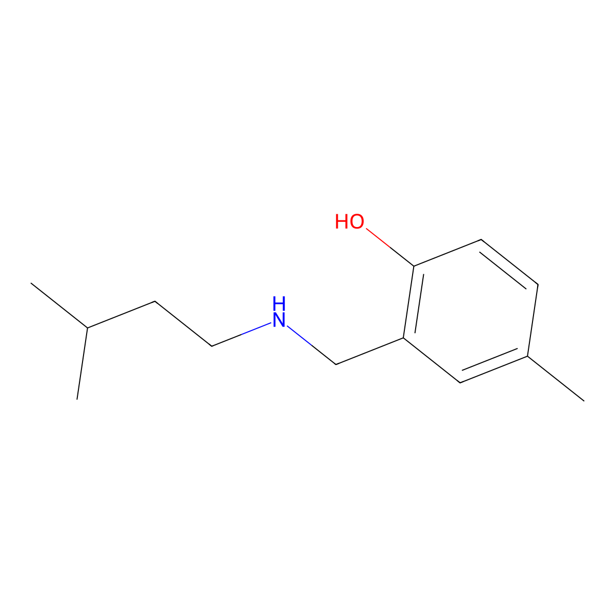 4-Methyl-2-{[(3-methylbutyl)amino]methyl}phenol molecular structure, CAS 1341848-30-3