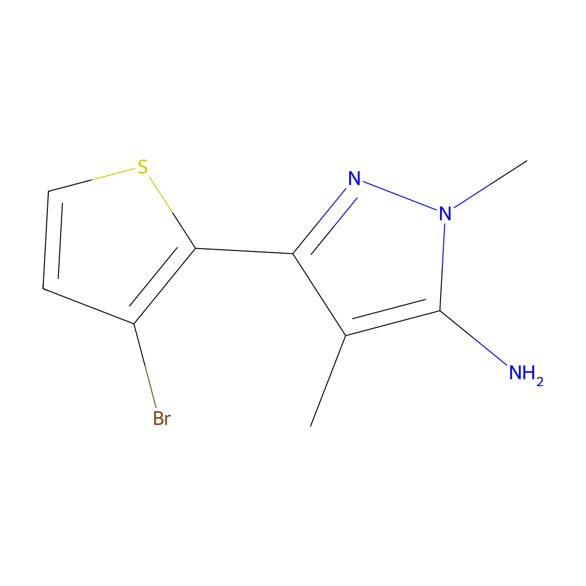 3-(3-bromothiophen-2-yl)-1,4-dimethyl-1H-pyrazol-5-amine molecular structure, CAS 1341849-39-5