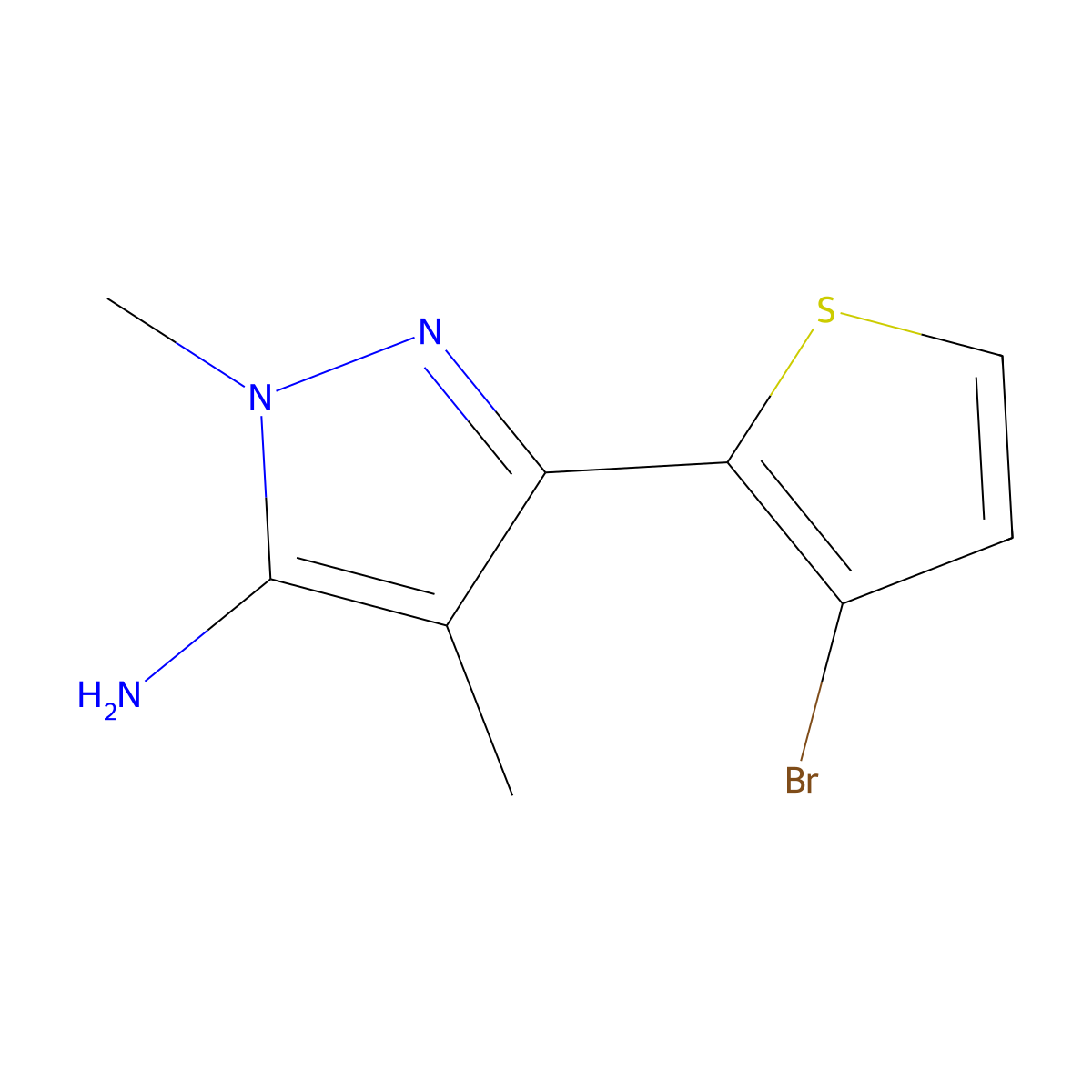 3-(3-bromothiophen-2-yl)-1,4-dimethyl-1H-pyrazol-5-amine molecular structure, CAS 1341849-39-5