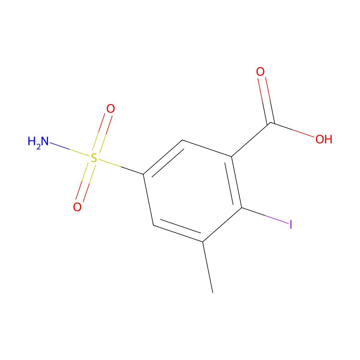 2-Iodo-3-methyl-5-sulfamoylbenzoic acid molecular structure, CAS 1341849-92-0