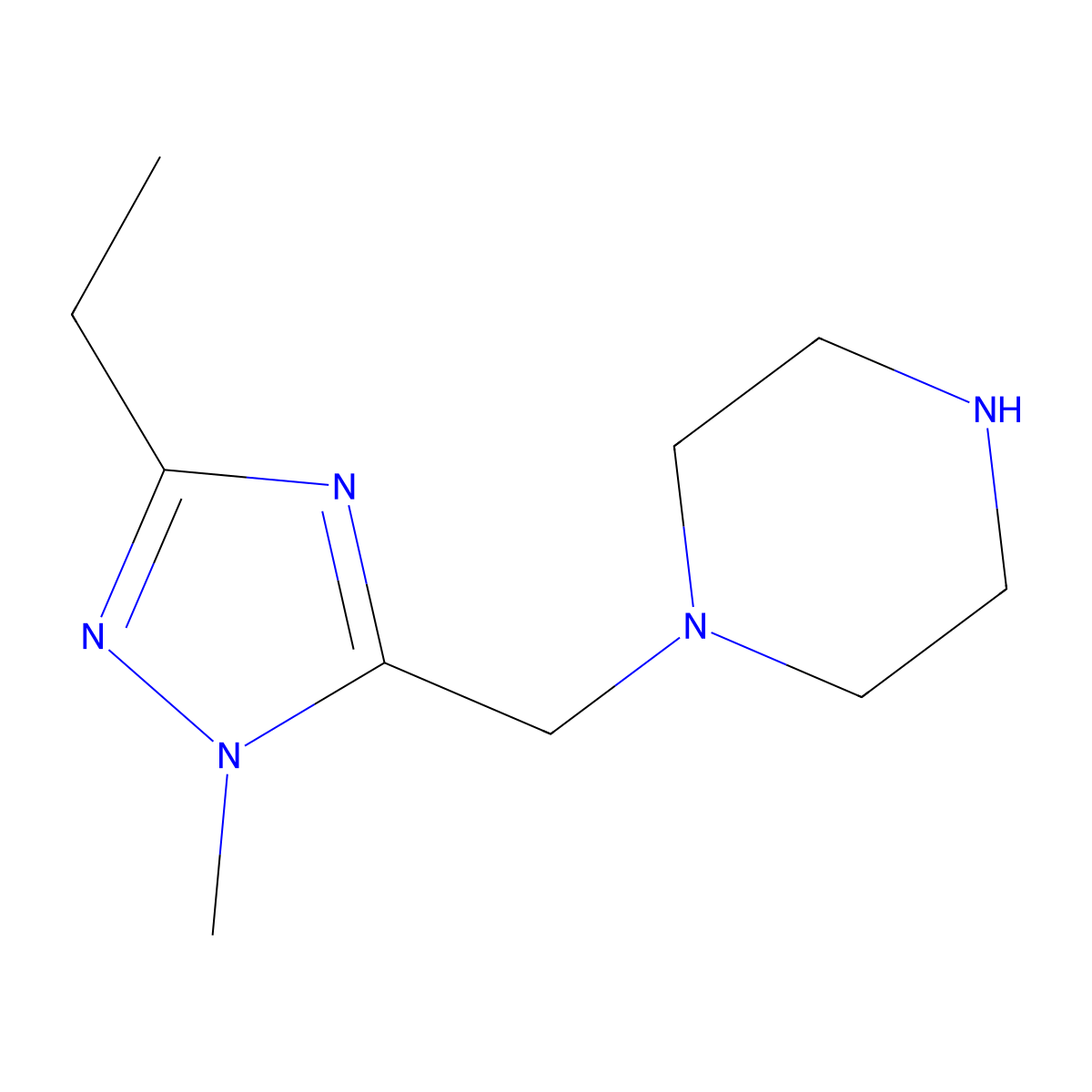 1-((3-Ethyl-1-methyl-1h-1,2,4-triazol-5-yl)methyl)piperazine molecular structure, CAS 1341852-67-2