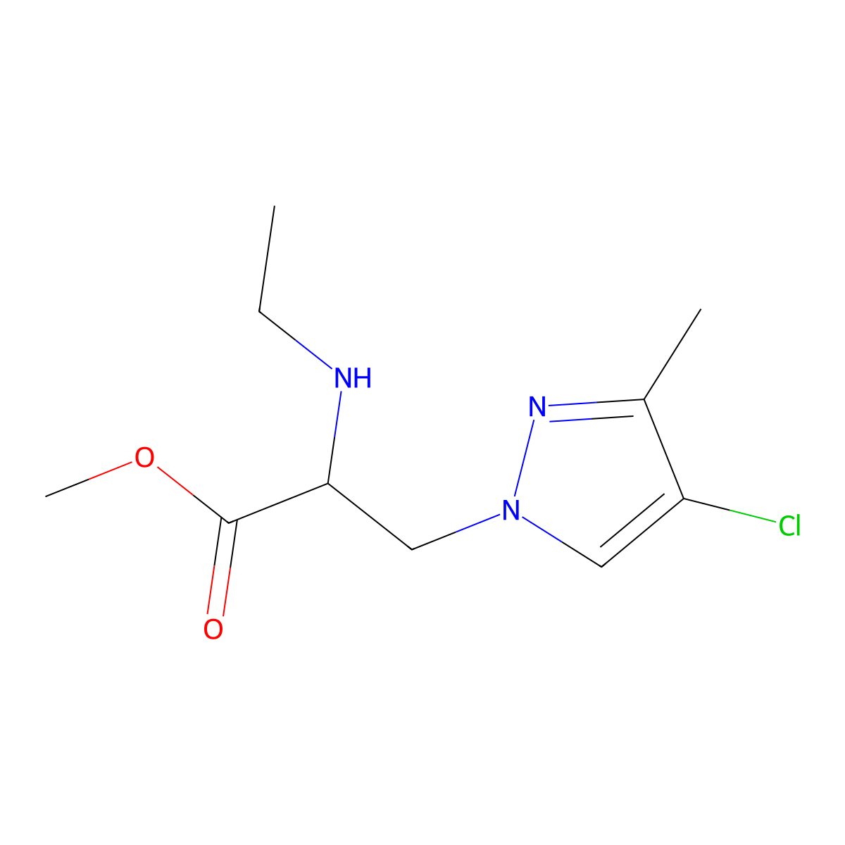 Methyl 3-(4-chloro-3-methyl-1h-pyrazol-1-yl)-2-(ethylamino)propanoate molecular structure, CAS 1341855-89-7