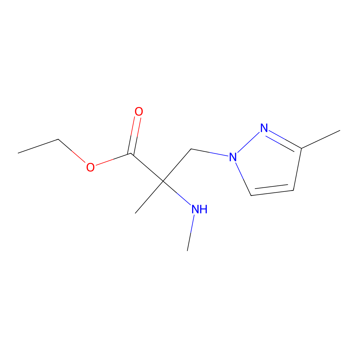 Ethyl 2-methyl-3-(3-methyl-1h-pyrazol-1-yl)-2-(methylamino)propanoate molecular structure, CAS 1341862-54-1
