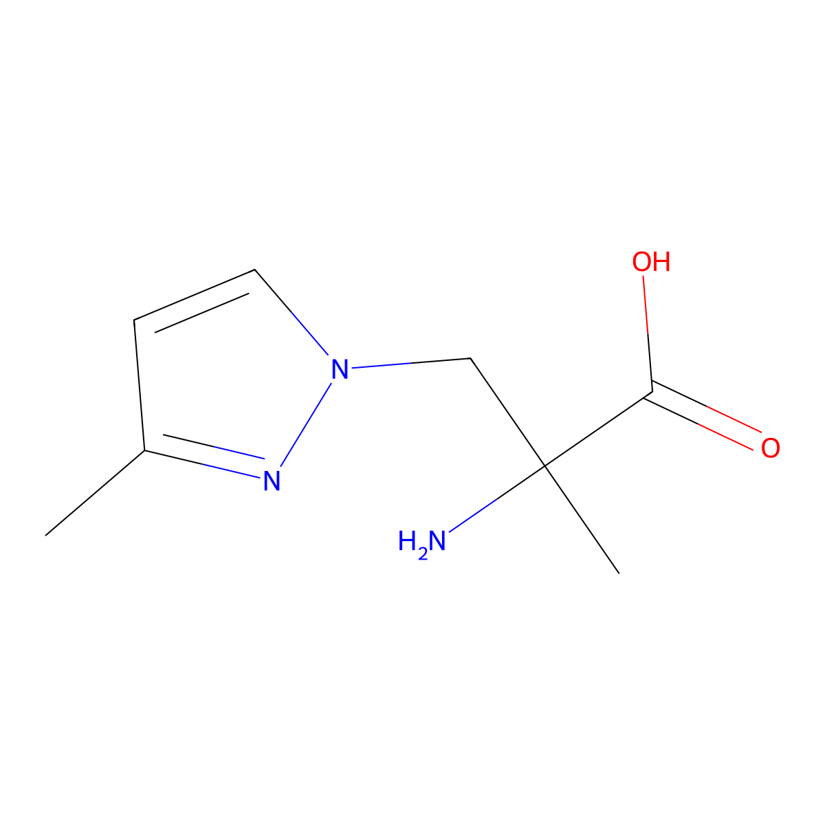 2-amino-2-methyl-3-(3-methyl-1H-pyrazol-1-yl)propanoic acid molecular structure, CAS 1341863-04-4