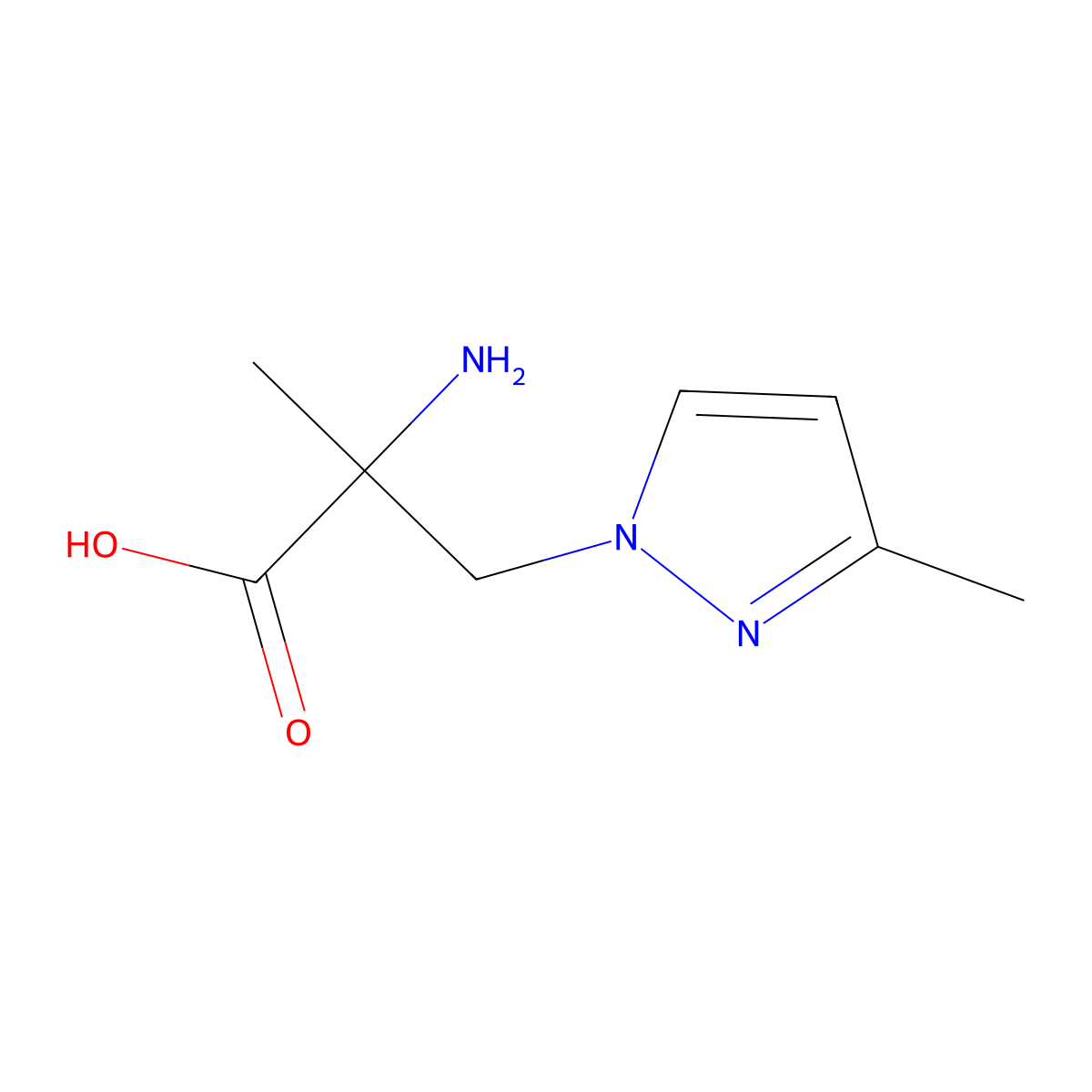 2-amino-2-methyl-3-(3-methyl-1H-pyrazol-1-yl)propanoic acid molecular structure, CAS 1341863-04-4